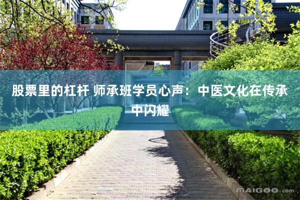 股票里的杠杆 师承班学员心声：中医文化在传承中闪耀