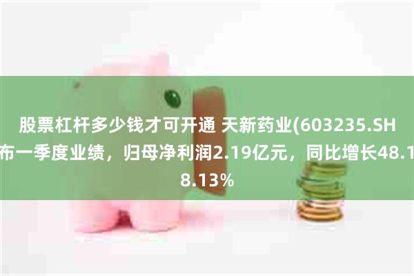 股票杠杆多少钱才可开通 天新药业(603235.SH)发布一季度业绩，归母净利润2.19亿元，同比增长48.13%