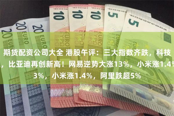 期货配资公司大全 港股午评：三大指数齐跌，科技股、金融股低迷，比亚迪再创新高！网易逆势大涨13%，小米涨1.4%，阿里跌超5%